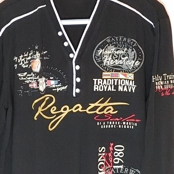 Spop Black & White Long Sleeve Tee Shirt Men's Sz XL Graphic Design Easy Care - Picture 3 of 7